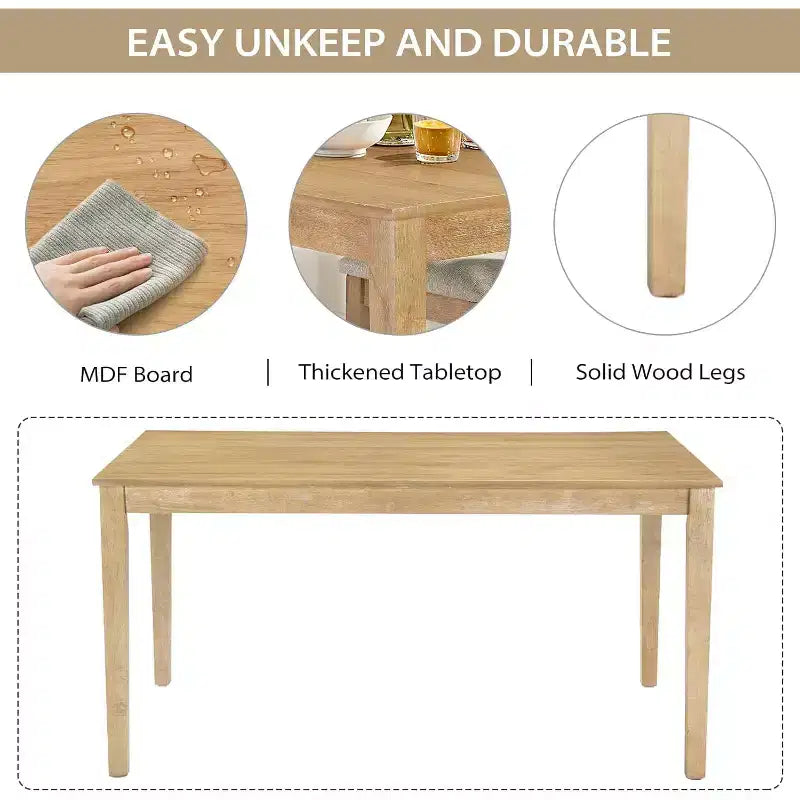 Zevemomo7-Piece Solid Wood Dining Table Set with 6 Upholstered Chairs,Space Saving Dinner Table&Chairs Set,for Dining Room, Kitchen,Natural Wood Color