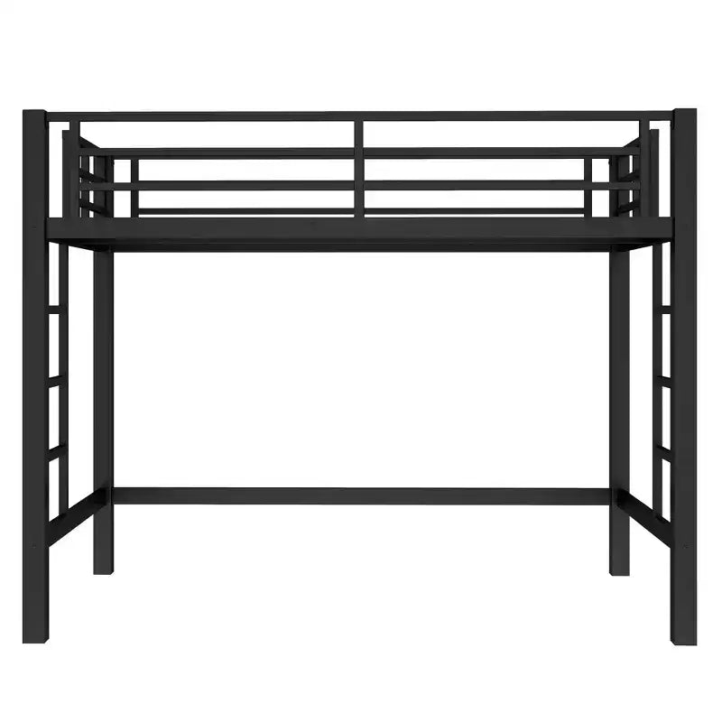 Metal Loft Bed, Space-Saving Loft Bed Frame with Dual Ladders & Guardrails, Black - ModernLuxe