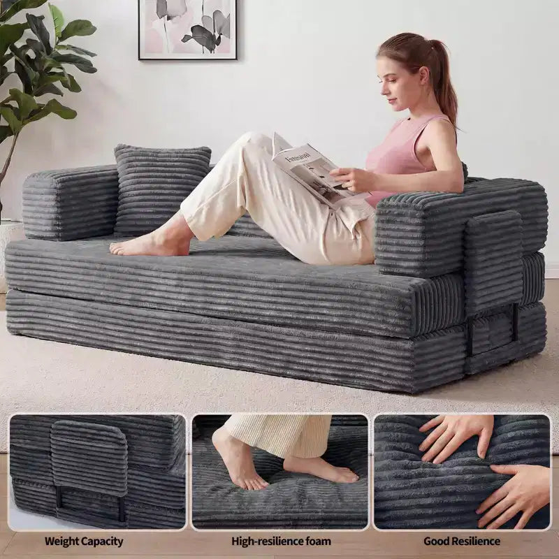Canapé-lit convertible 5-en-1 80,7 po – Velours côtelé, 1200 lb, Aucun assemblage