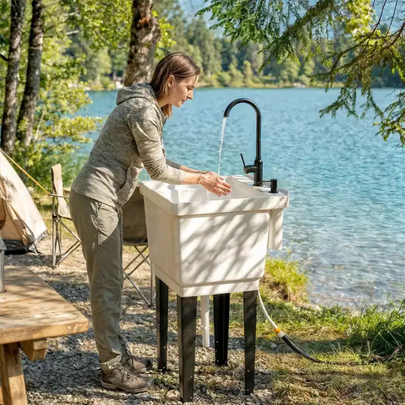 Portable Utility Sink Laundry Tub, Freestanding Laundry Sink with Faucet Soap Dispenser Hoses