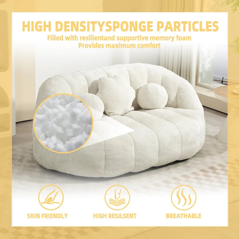 White 63.78  Chenille Upholstered Lounge Chair with High Density Foam