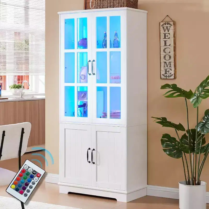 AMERLIFE 71Tall Storage Cabinet with LED Lights, Large Bookcase with Acrylic Glass Doors