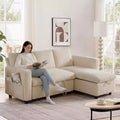 Dyonery 2 in 1 Pull Out Sleeper Sofa with Storage Chaise C Corduroy Sectional Couch with USB Ports for Living Room