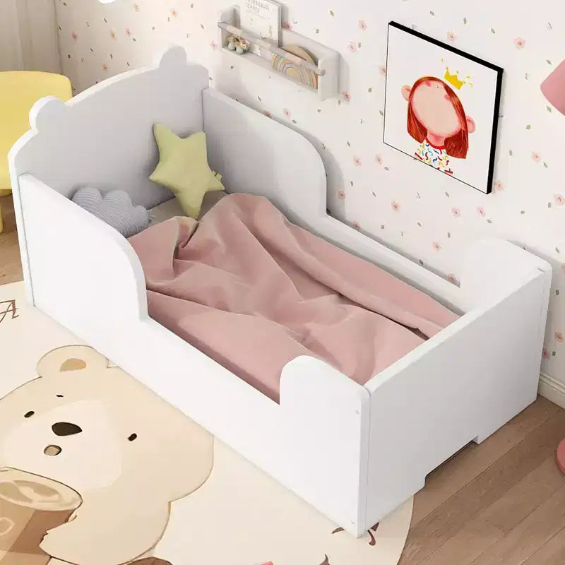 Okak Bear-Shaped Floor Bed for Ages 3-6, Toddler Bed Frame with Safety Fence, Cute Animal-Shaped Kids Bed