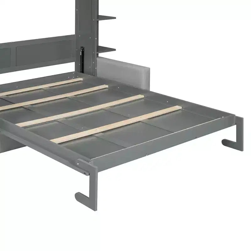 Whisen Modern Design Wood Frame Queen Size Murphy Bed Wall Bed with Sofa and Shelves