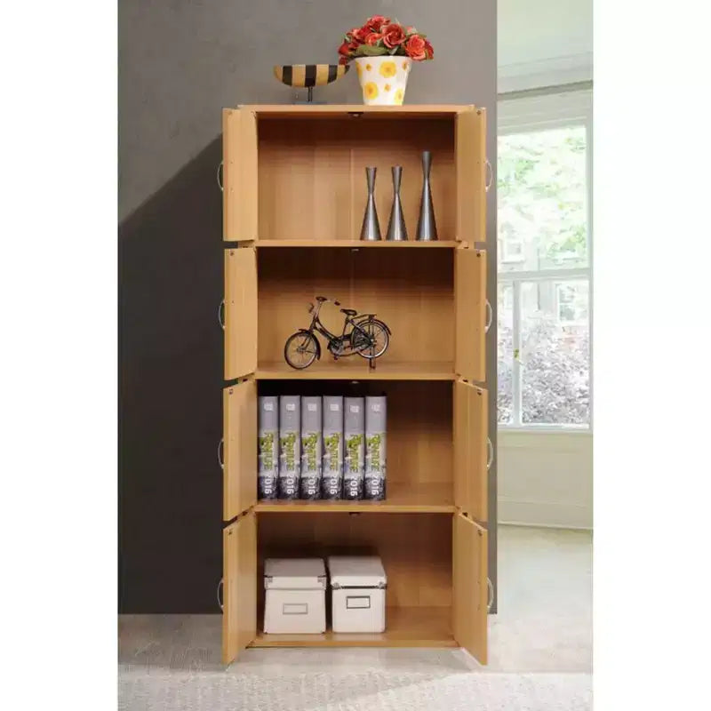 Hodedah HID44 Heavy Duty 8 Door Floor Mount Enclosed Multipurpose Storage Bookcase Cabinet for Home and Office, Beech Wood Finish