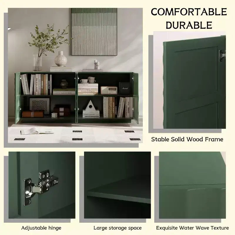 59 Modern Spiral Sideboard Buffet Cabinet, Low Profile Art Entryway Storage Cabinet with 3D Ripple Texture Doors