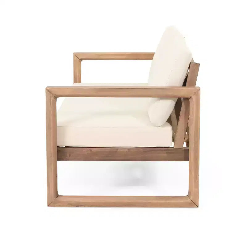 Acacia Wood Patio Furniture Set, Outdoor Conversation Set with Coffee Table and Soft Cushions for Backyard, Porch, and Balcony, Beige - Merax