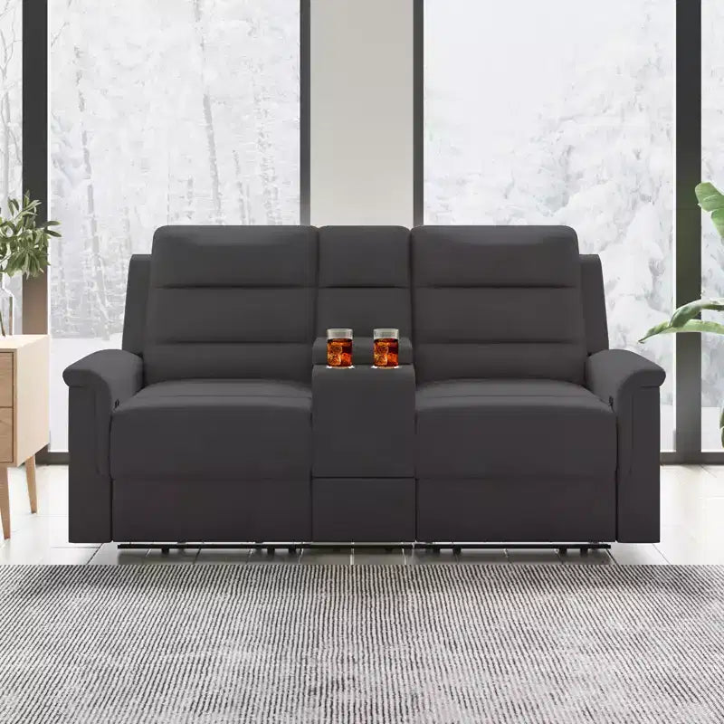 Beige/Gray Tech Fabric Reclining Loveseat Sofa, 2-Seat, Adjustable Backrest & Footrest