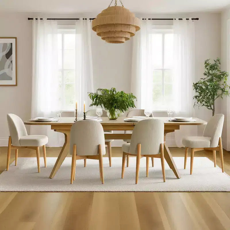 7-Piece Dining Table Set, 78-96 Extendable Trestle Base Table with Upholstered Chairs Featuring Solid Wood Legs-Panipeachy