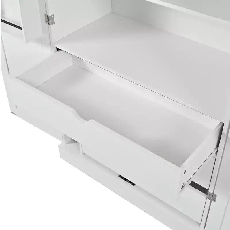 77H Freestanding Kitchen Pantry, Farmhouse Storage Cabinet with Adjustable Shelves, Door Shelves, Drawers & Wine Racks - ModernLuxe