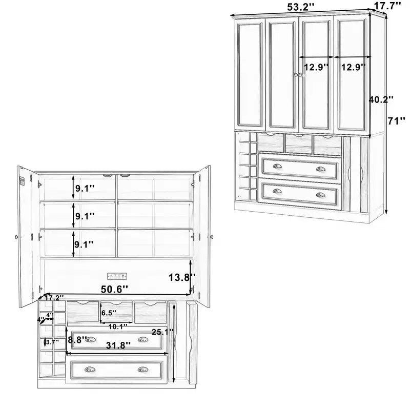 Whisen 71'' Tall Freestanding Kitchen Pantry, Large Dining Storage Cabinet Cupboard Sideboards With 4 Foldable Doors, Shelves, Wine Racks