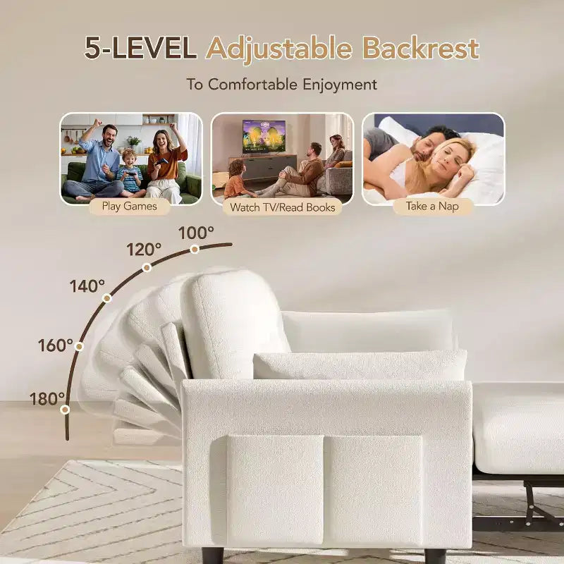 Dyonery 3-in-1 Convertible Sofa Bed, Pull Out Sleeper Sofa with Side Pocket & Adjustable Backrest, Tool-Free Assembly, Folding Loveseat