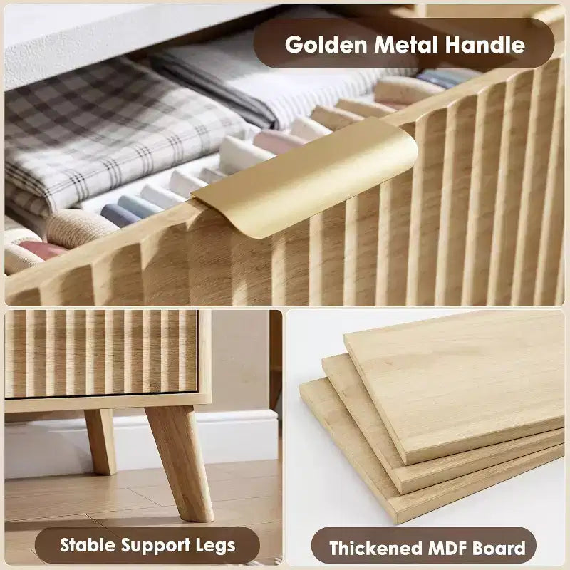 9 Drawers Fluted Dresser, Modern Chest, Wooden Dresser TV Stand, Curved Profile Design, for Living Room, Hallway