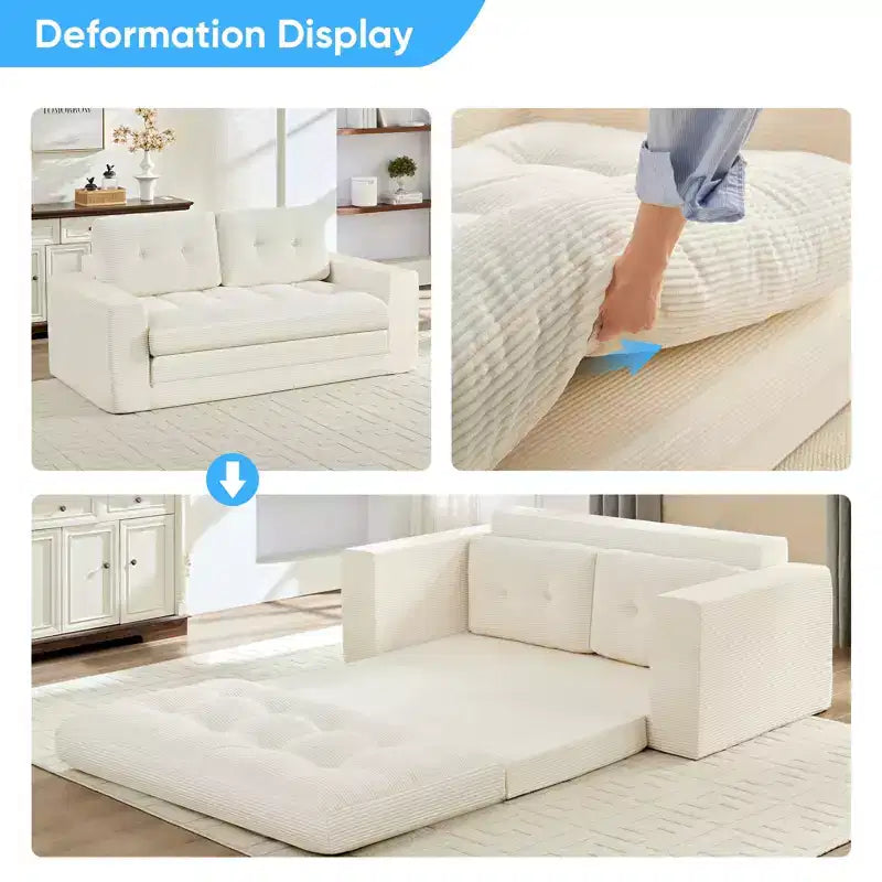 Mjkone 71'' 2-in-1 Convertible Futon Sofa Bed, Corded Fabric Foldable Tufted Buttons Loveseat Sleeper Sofa,Space-Saving