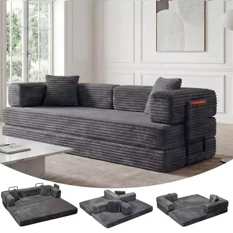 80.7 5-in-1 Convertible Sleeper Sofa Bed 鈥?Corduroy, 1200 lbs, No Assembly
