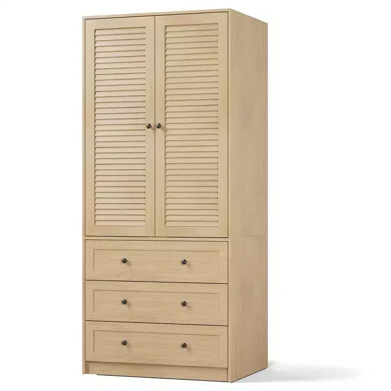 COZONY Armoire Wardrobe with 3 Drawers & 2 Doors, Modern Wooden Closet Cabinet for Bedroom, Heavy Duty White Standing Armoire