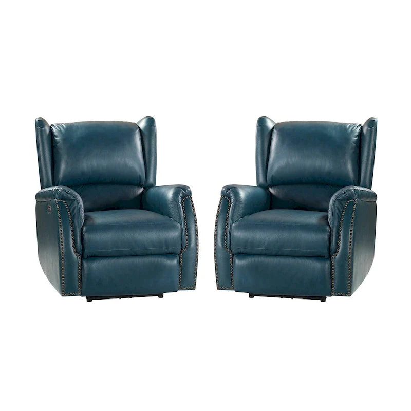 Genuine Leather Power Recliner with USB Port 鈥?Wingback Nailhead Set of 2
