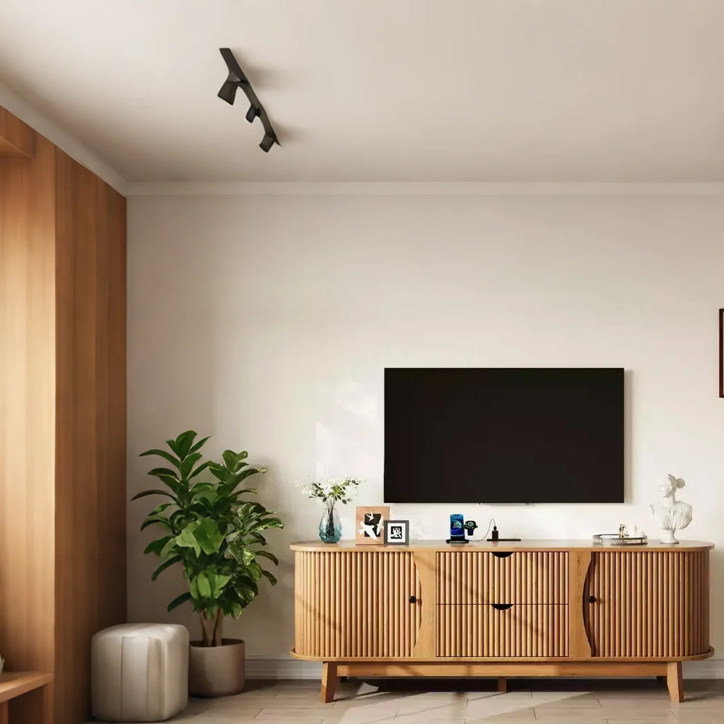 Black/Brown Mid Century TV Stand with 2 Drawers, for 1 Room