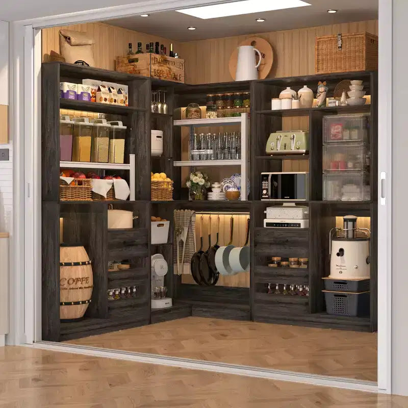 Besiost Set of 3 Corner Closet System with Tower Shelves and Drawers, Freestanding Closet Organizer with Hanging Rods
