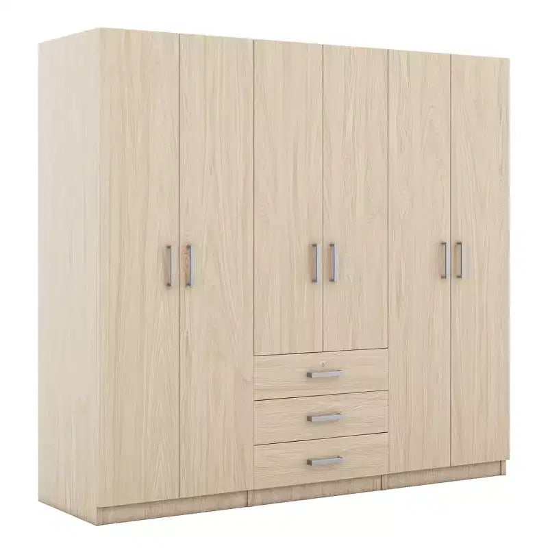 6-Door Wooden Wardrobe with Drawers for Bedroom