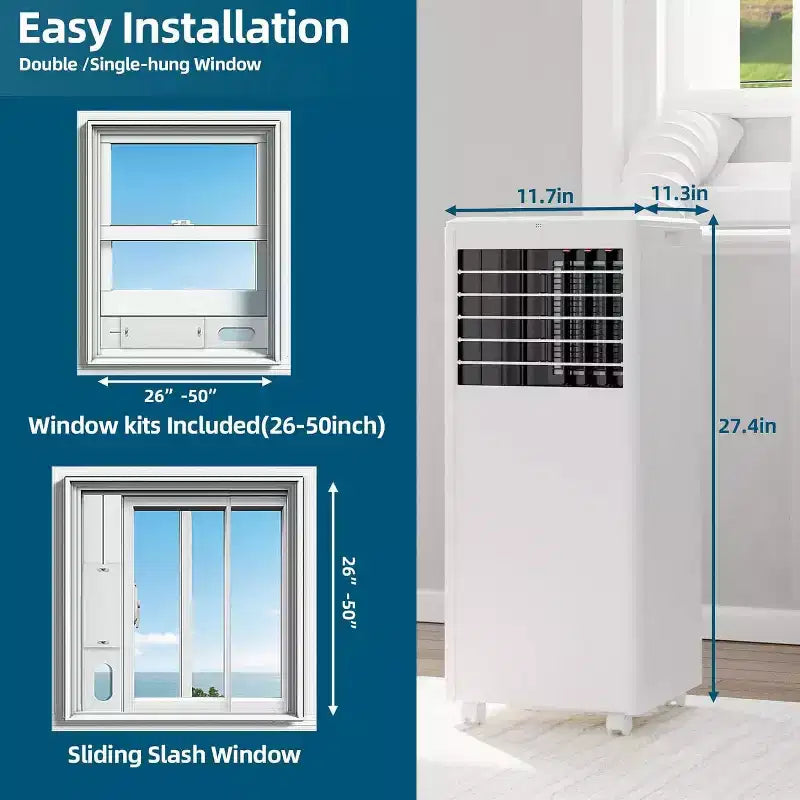 Climatiseur portable 8 000 BTU - 3-en-1 : refroidissement, déshumidificateur et ventilateur pour 32,5 m² avec mode nuit et garantie d'un an