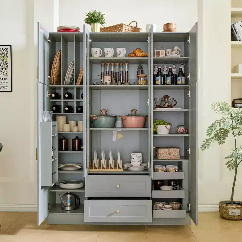 Whisen 71''H Freestanding Kitchen Storage Pantry, Large Dining Storage Cabinet Cupboard Sideboards With 6 Doors, Adjustable Shelves