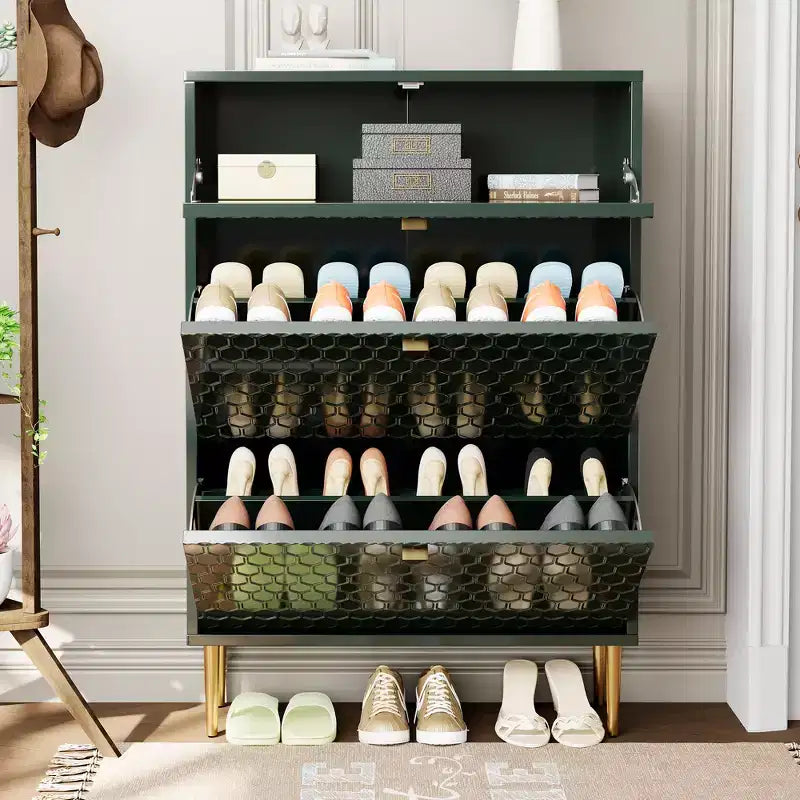 CLIHOME 24 Pair Entryway Shoe Storage Organizer Cabinet Flip Drawers Closet Shoe Rack Shelf Organizer