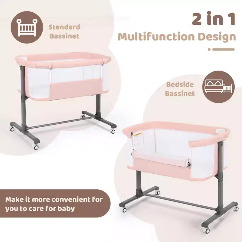 Baby Bassinet with Wheels 鈥?Beige / Gray / Pink, Bedside Sleeper, for 1 Baby