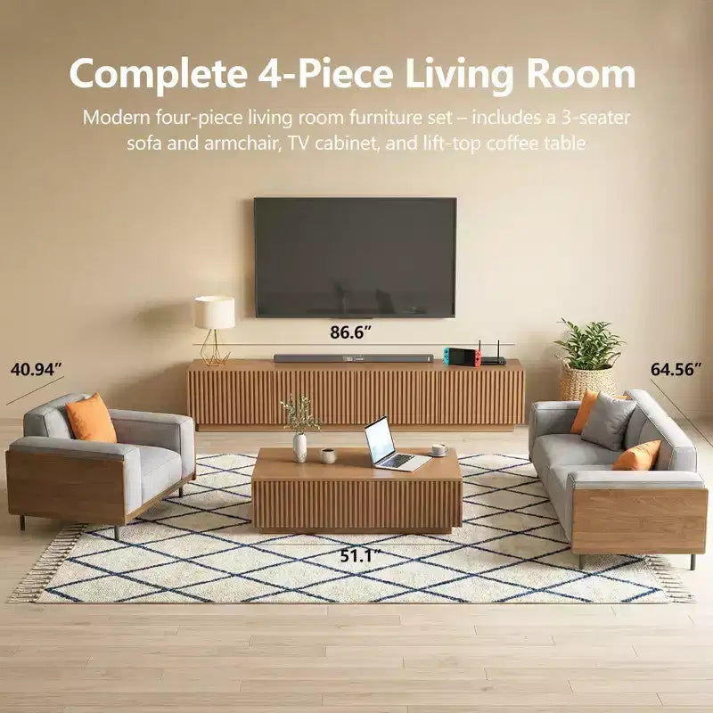 51.1 Mid-Century Modern Lift Top Coffee Table, Walnut Rectangular Center Table for Living Room