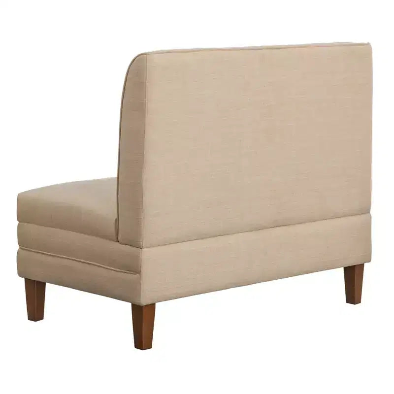 Lifestorey 4pc Kerrington Channel Back Banquette Dining Set Walnut/Cream: Linen-Look Fabric, Pedestal Table
