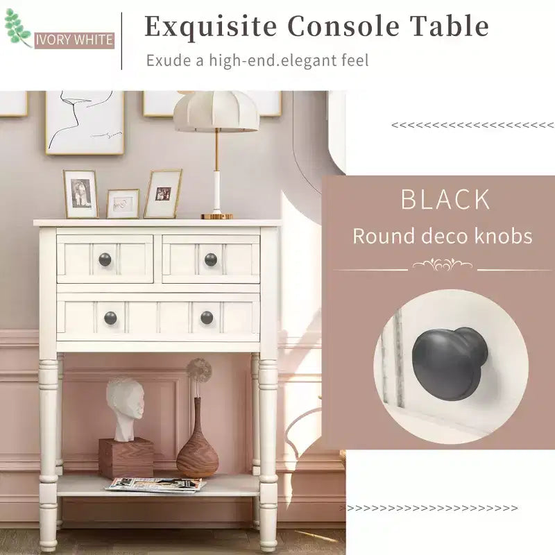 Console étroite de 60 cm avec 3 tiroirs et étagère, table d'appoint pour petite entrée ou salon