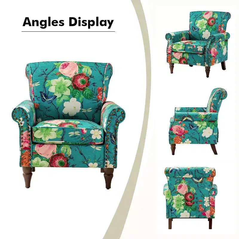 Araceli Traditional Wooden Upholstered Floral Armchair with Wingback and Nailhead Trim| ART OF LIVING DESIGNS