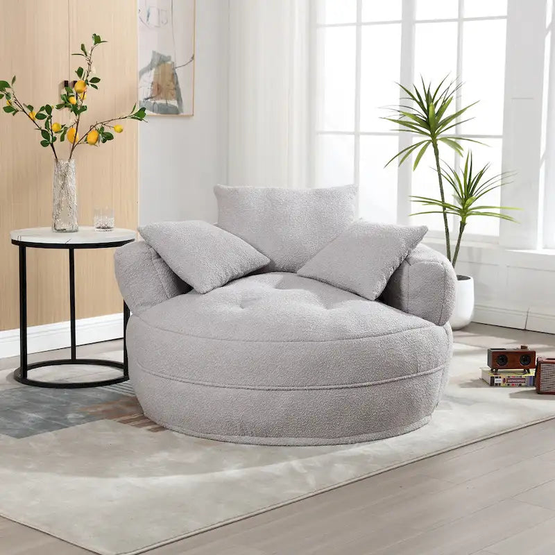 Round Lazy Sofa Chair – White/Blue/Grey/Yellow/Orange/Rose Red/Navy/Green, Single & Couple Seat