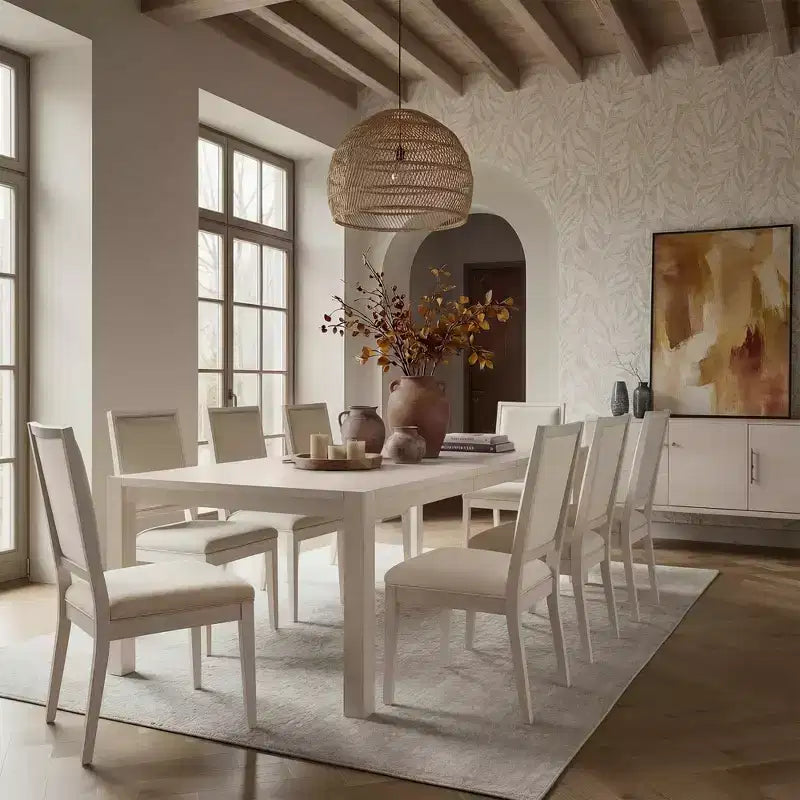 Modern Dining Set - 80 Table + 6 Cushioned Chairs, Solid Wood Frame, 400lbs Table Capacity, Easy Assembly