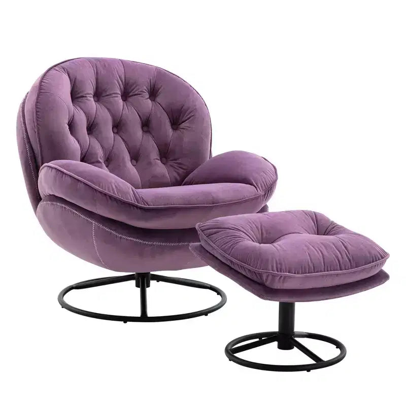 Fauteuil d'appoint en velours Okak avec pouf, fauteuil de salon moderne de style scandinave sans accoudoirs, fauteuil d'appoint doux et confortable pour regarder la télévision, jouer à des jeux