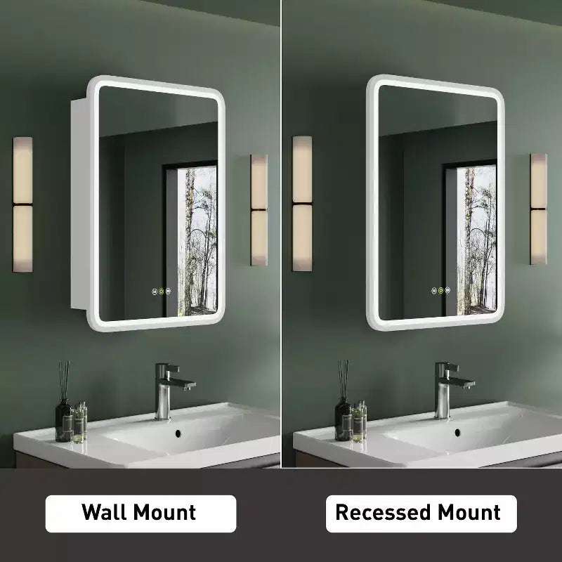 Black / White / Gold LED Medicine Cabinet, Single Door, Left or Right Hinge, Recessed or Wall-Mounted