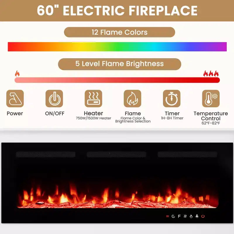 EROMMY 112Large Wall Unit Entertainment Center With Fireplace And LED Lights