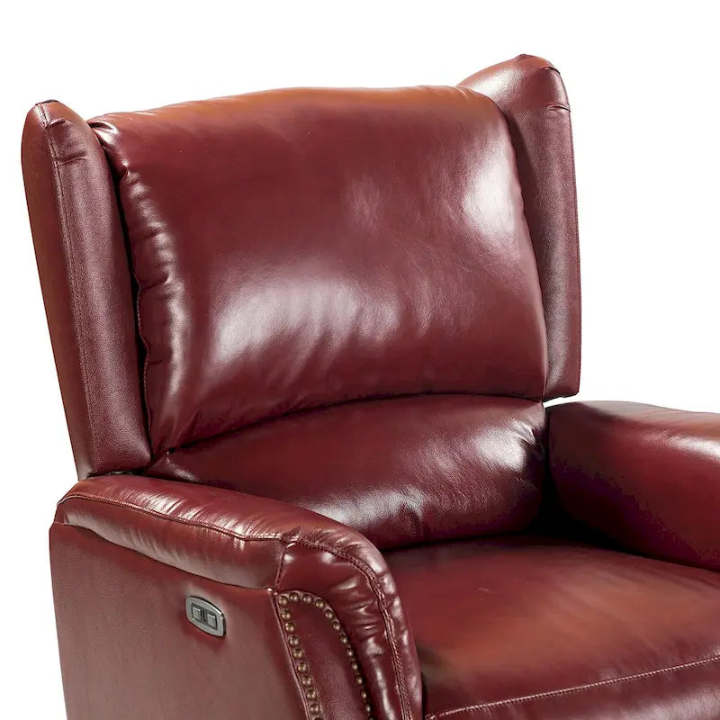 Genuine Leather Power Recliner with USB Port 鈥?Wingback Nailhead Set of 2