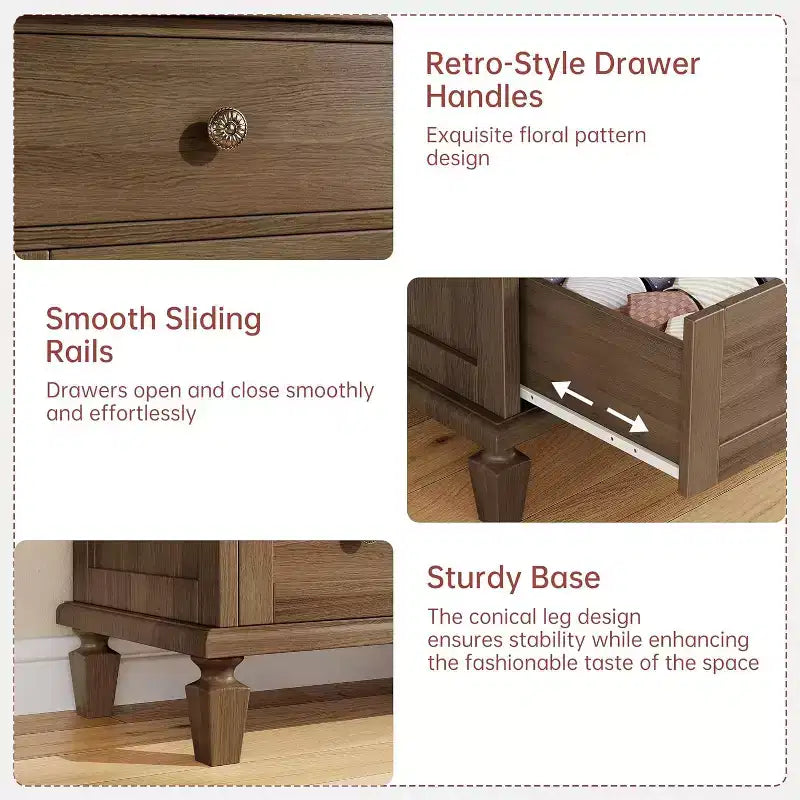 8 Drawer Dresser for Bedroom, Vintage 59 Dresser TV Stand with Carved Handles and Tapered Legs, Wood Chests of Drawers with Large Capacity Storage