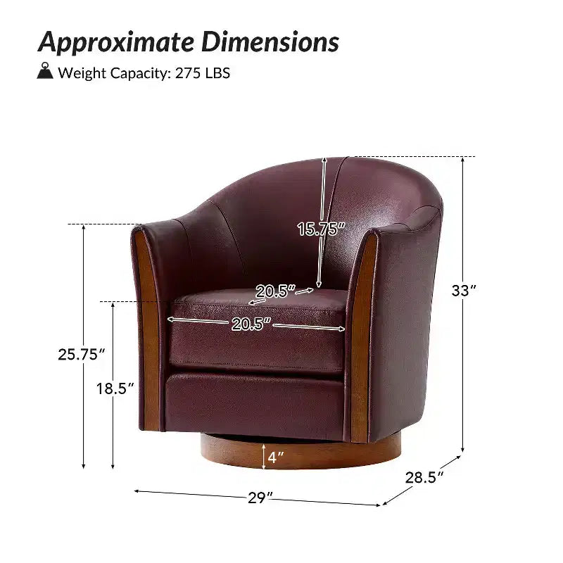 Pocono Transitional Genuine Leather Swivel Barrel Chair With Solid Wood Base Set of 2Artful Living Design