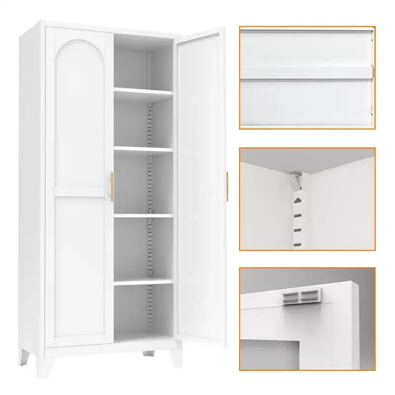 Homy Casa 4-Door Storage Cabinet with Cane Panels and Adjustable Shelves for Living Room, Dining Room, or Entryway, Black and Natural