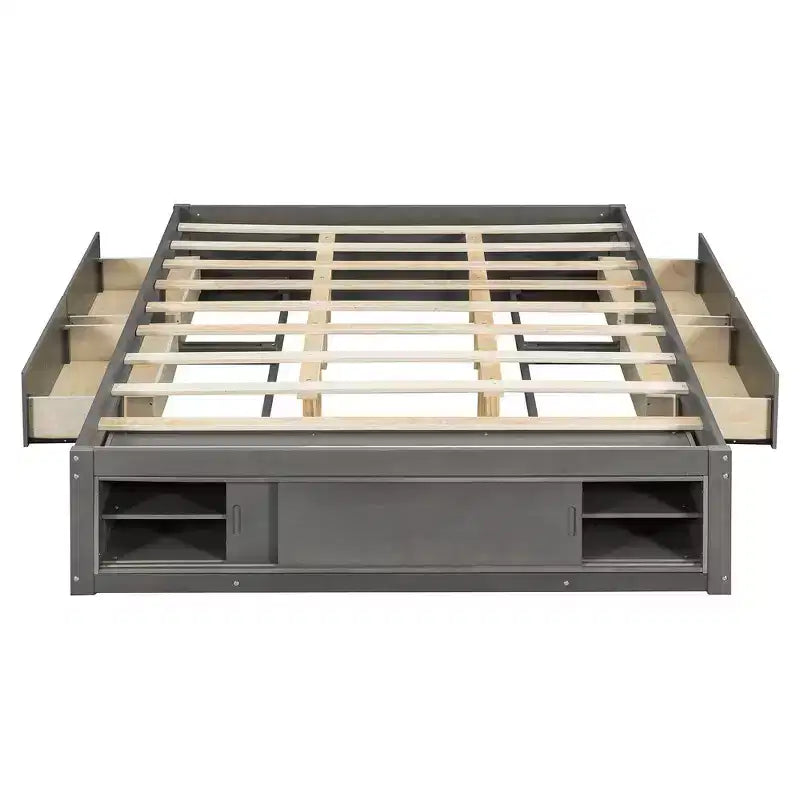 Whisen Queen Platform Bed Frame with 4 Storage Drawers and Footboard Storage