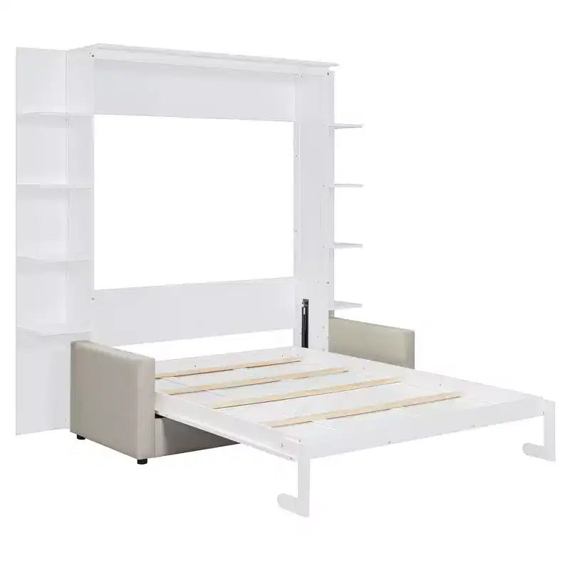 Whisen Modern Design Wood Frame Queen Size Murphy Bed Wall Bed with Sofa and Shelves