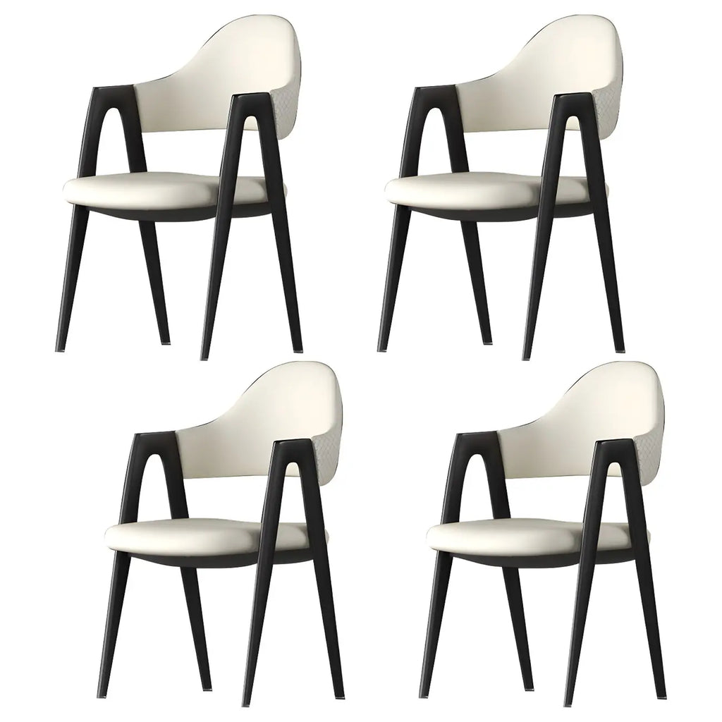 Modern Leather Curved Open Back Arm Dining Chair