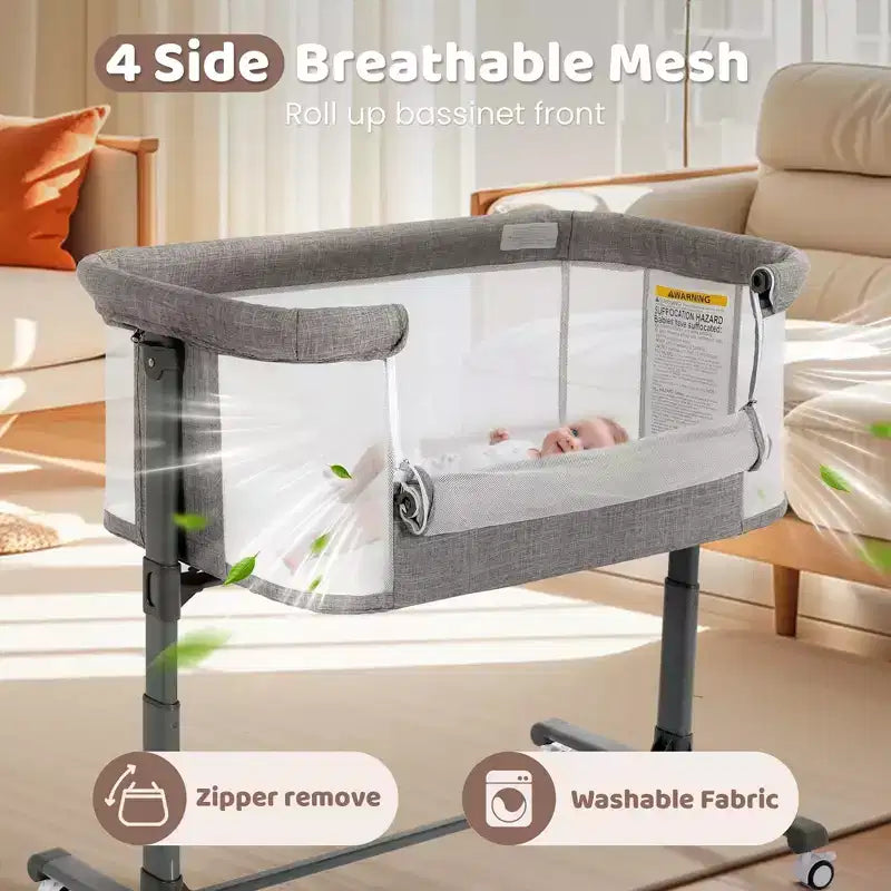 Baby Bassinet with Wheels 鈥?Beige / Gray / Pink, Bedside Sleeper, for 1 Baby