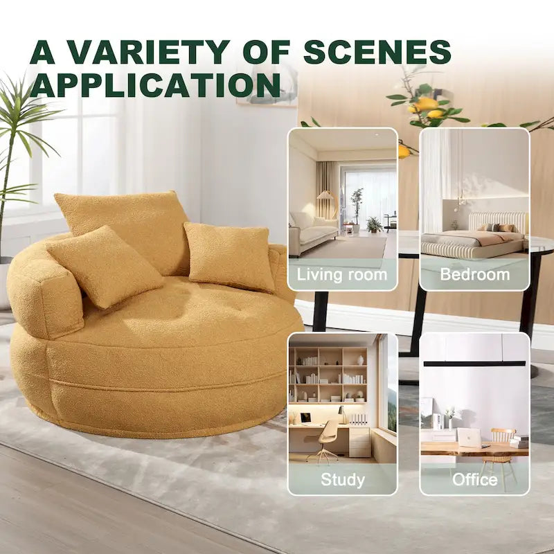 Round Lazy Sofa Chair – White/Blue/Grey/Yellow/Orange/Rose Red/Navy/Green, Single & Couple Seat