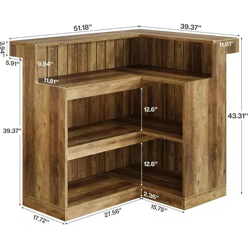 Lantine L-Shaped Home Bar Unit, 4-Tier Corner Liquor Bar Table with Storage Shelves and Wine Glasses Holder for Home Pub