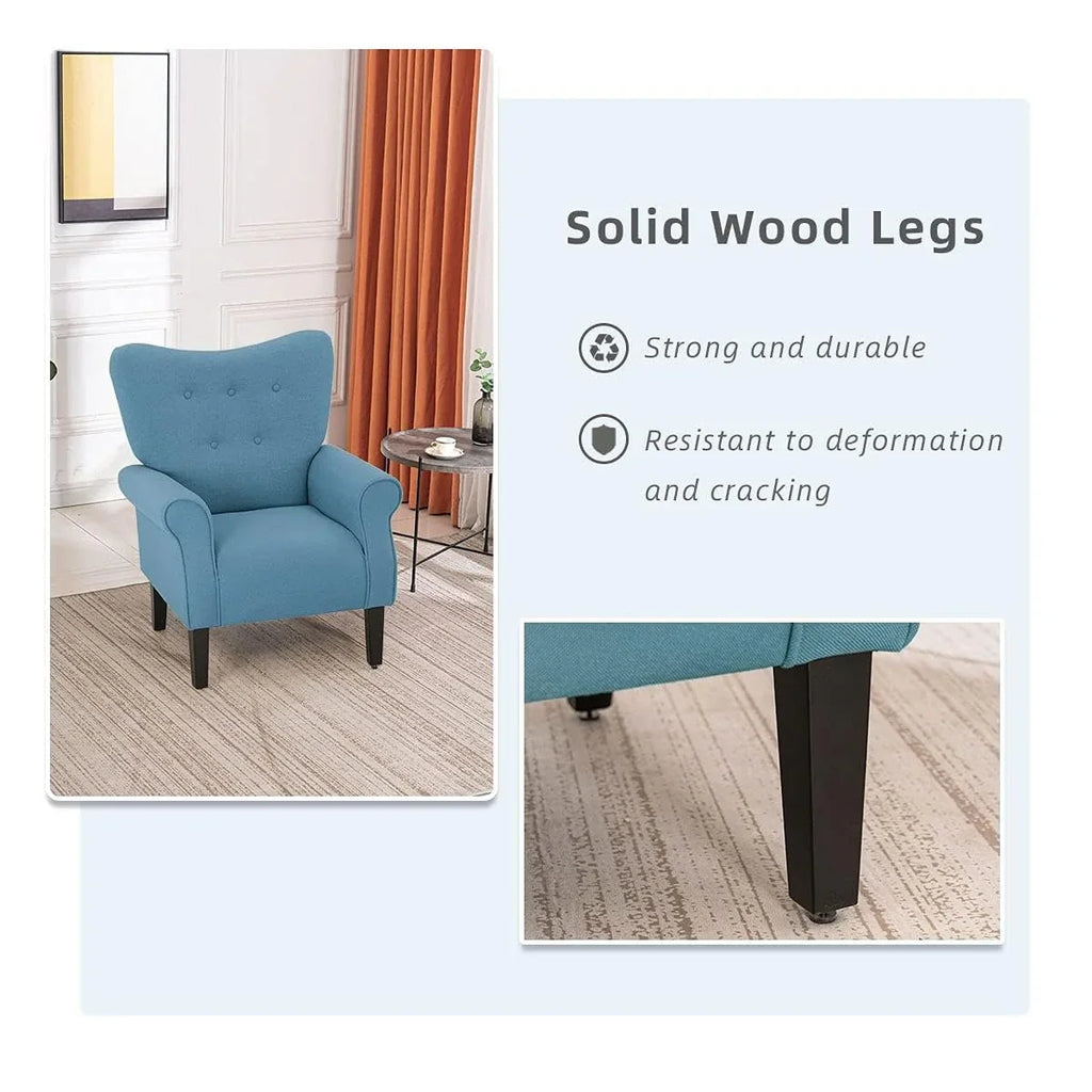 Erommy Modern Accent Chair, High Back Armchair, Upholstered Fabric Button Single Sofa with Wooden Legs for Living Room