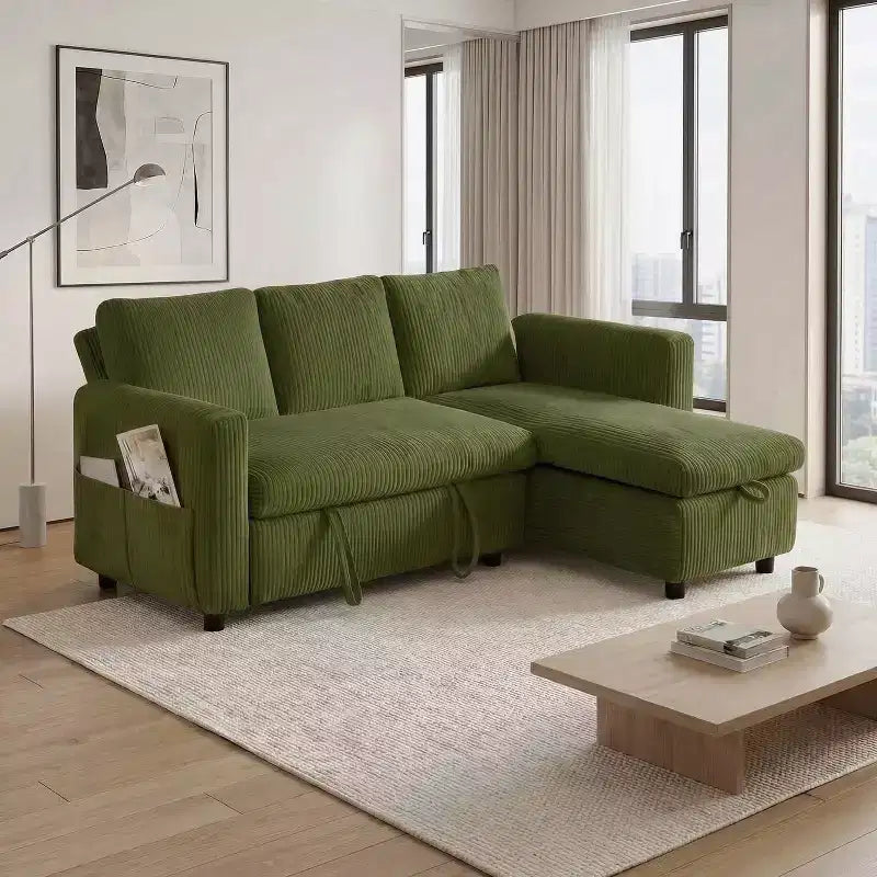 Dyonery 81 Sectional Sleeper Sofa, L-Shaped Pull Out Couch with Reversible Storage Chaise, USB, Reclining Backrest
